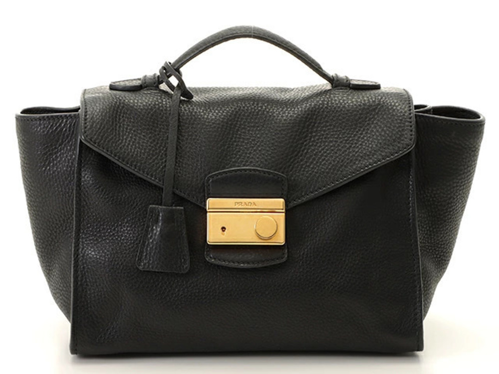 Prada Peonia 2way Shoulder Bag Black Calfskin